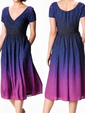 Eshakti Wayward Fancies Ombré Star Print Crepe Surplice Fit & Flare Midi Dress